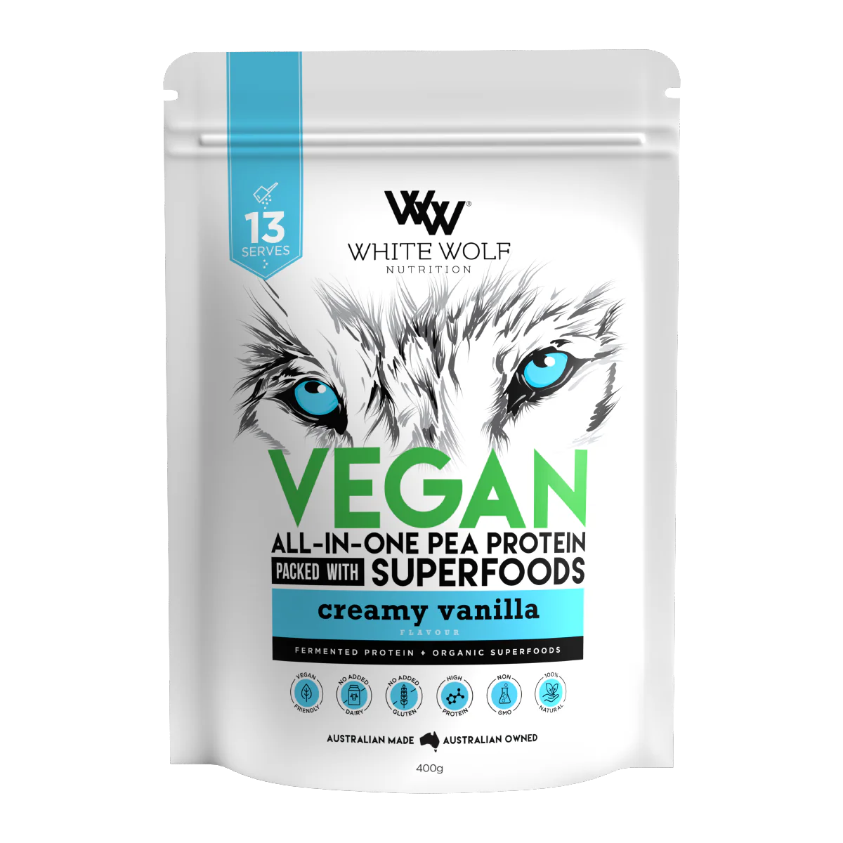 White Wolf Nutrition Vegan Superfood Protein Blend 400g Vanilla