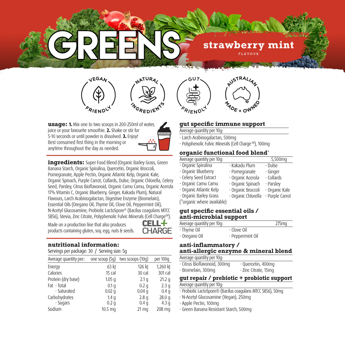 White Wolf Greens Gut Health And Immunity Strawberry Mint 300g