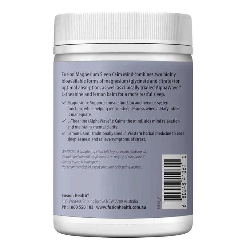 Fusion Magnesium Sleep Calm Mind Lemon Myrtle and Honey Flavour 150g Powder