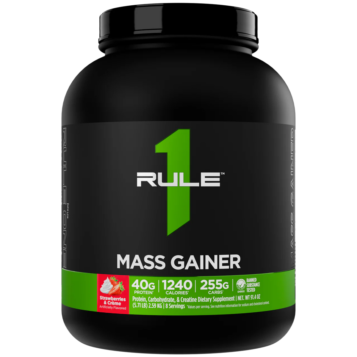 Rule 1 Mass Gainer Strawberries & Crème 6 lbs, 8 Servings