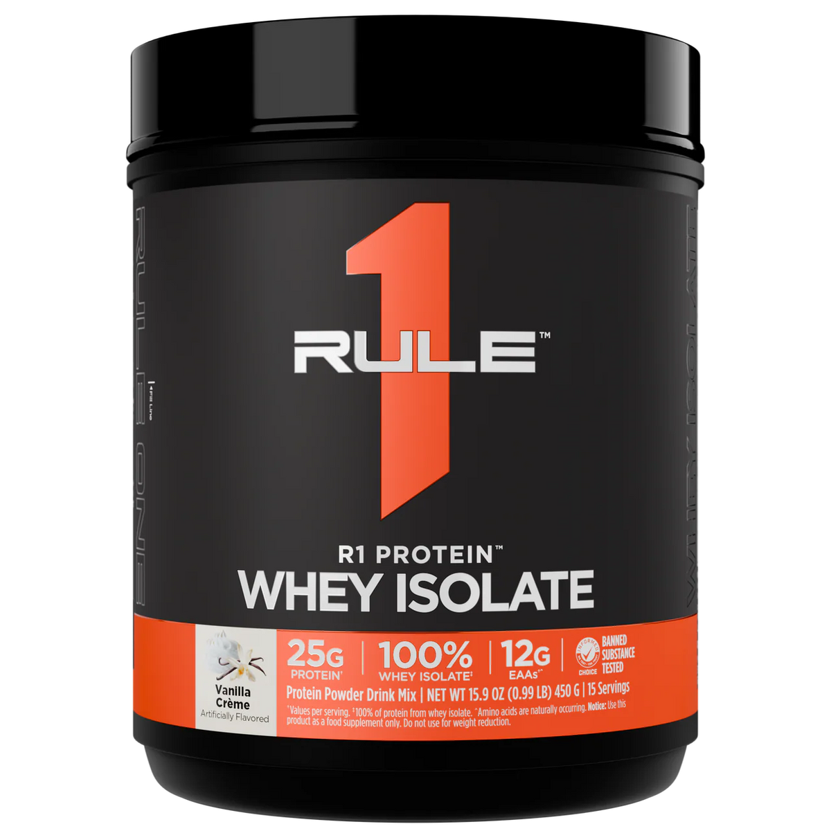 Rule 1 100% Whey Protein Isolate 1 lb, Vanilla Creme (15 Servings)
