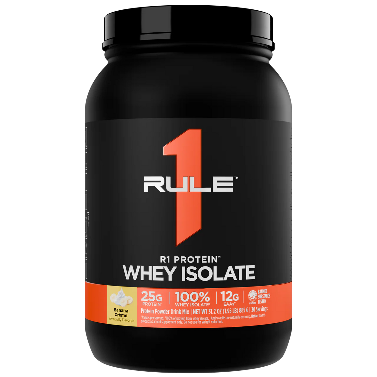 Rule 1 100% Whey Protein Isolate 1.95 lb, Frozen Banana (30 Servings)