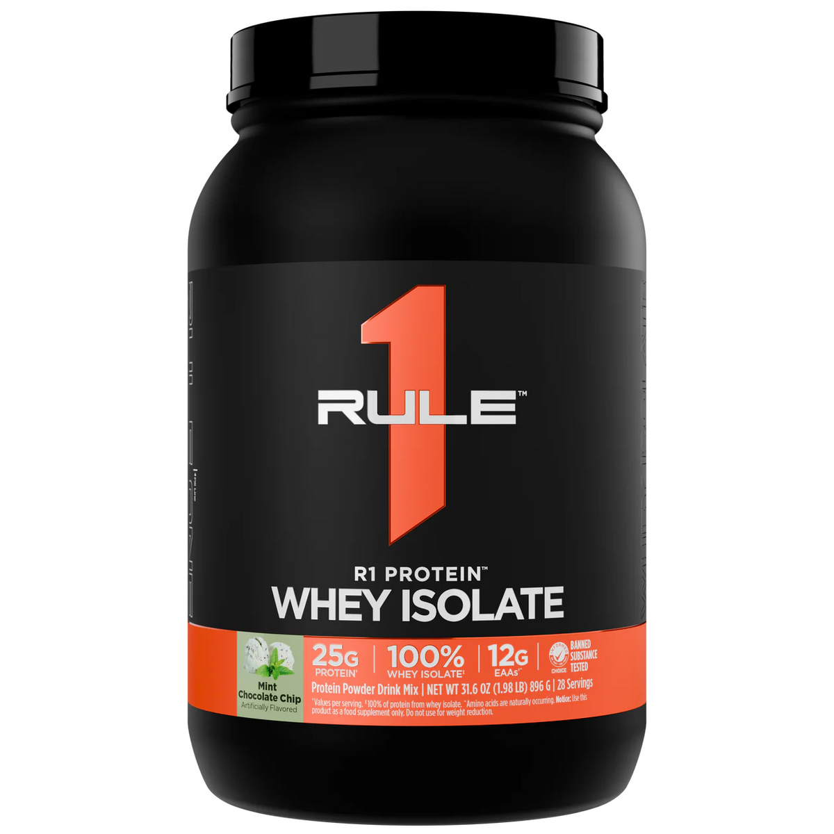 Rule 1 100% Whey Protein Isolate 1.98 lb, Mint Chocolate Chip 28 Servings
