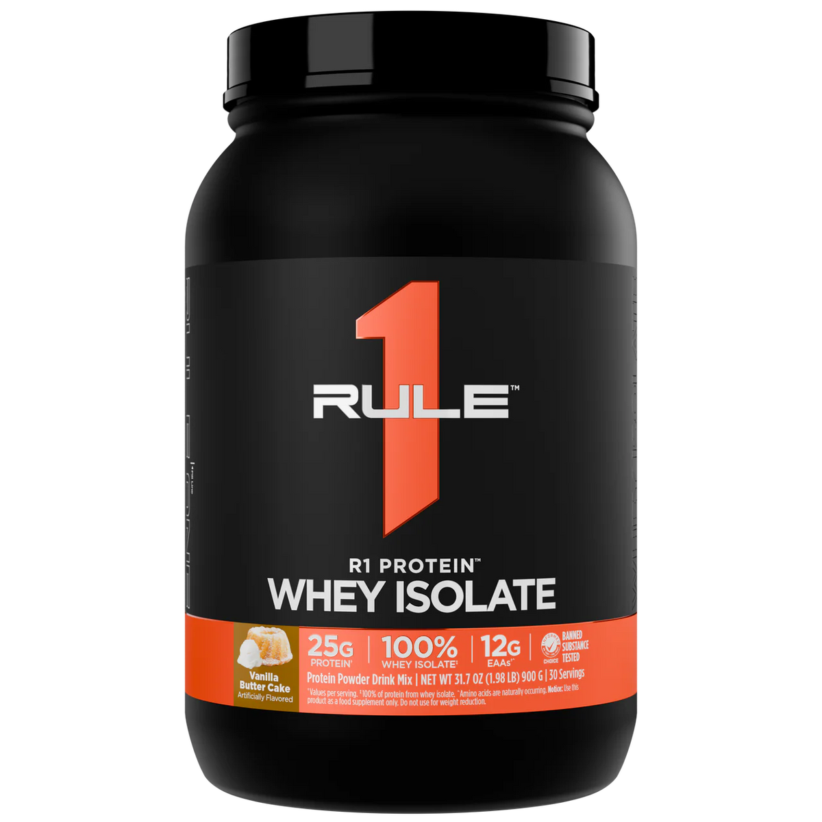 Rule 1 100% Whey Protein Isolate 1.98 lb Vanilla Butter Cake (30 Servings)