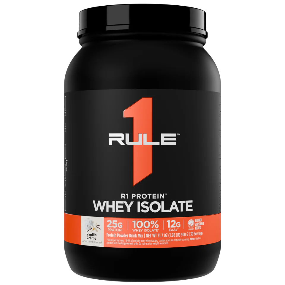 Rule 1 100% Whey Protein Isolate and Hydrolysate Protein Powder 1.98 lb Vanilla Creme (30 Servings)