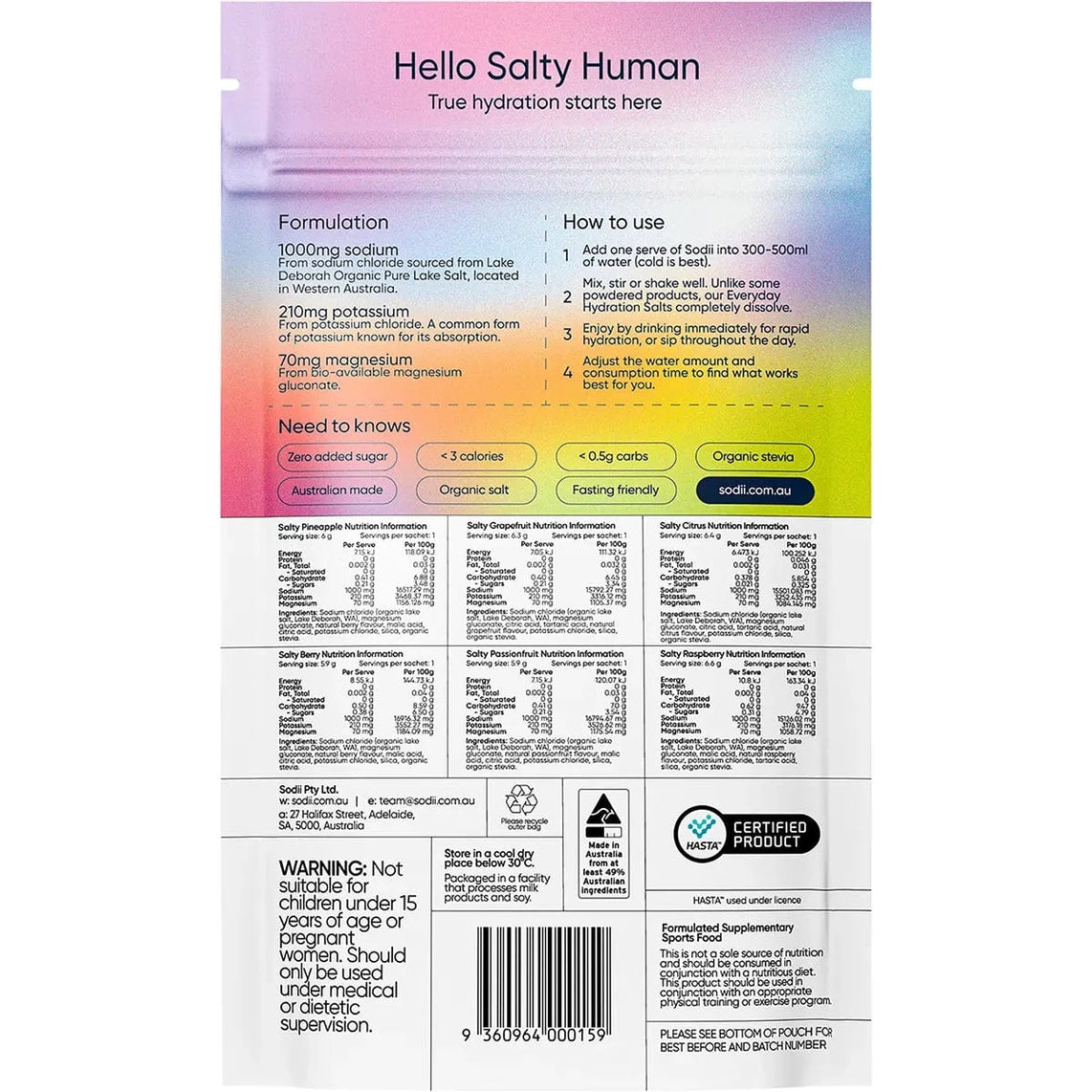Sodii Everyday Hydration Salts, Mixed Flavours, Pack of 6