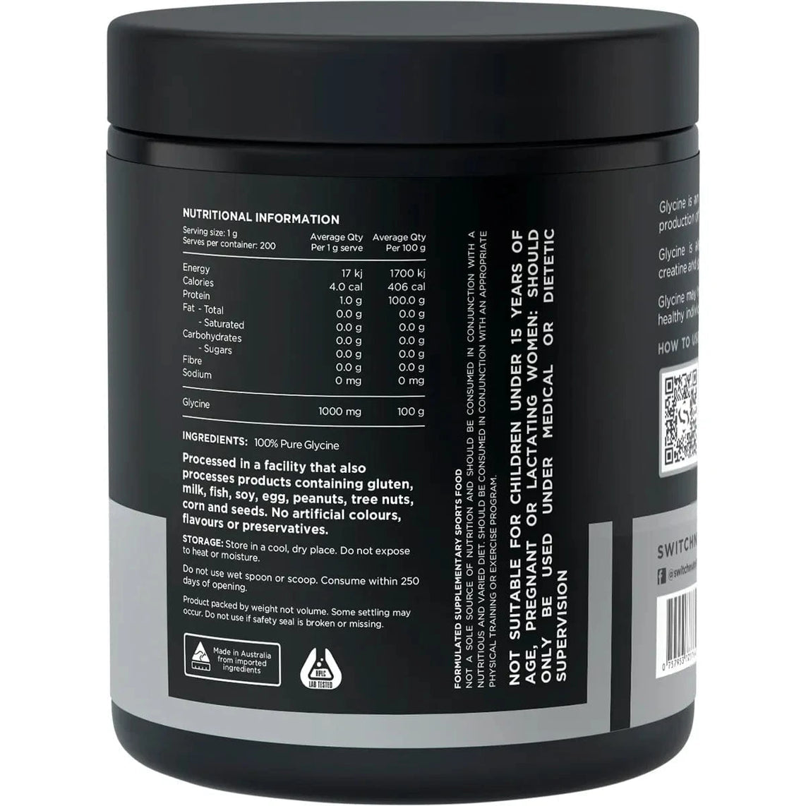 Switch Nutrition Glycine Powder 200g Pure