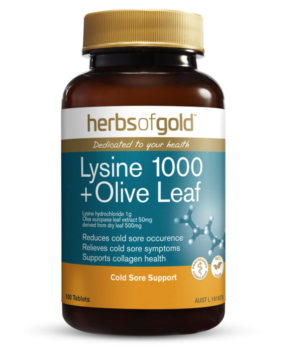 Herbs of Gold Lysine 1000 + Olive Leaf 100 Tablets