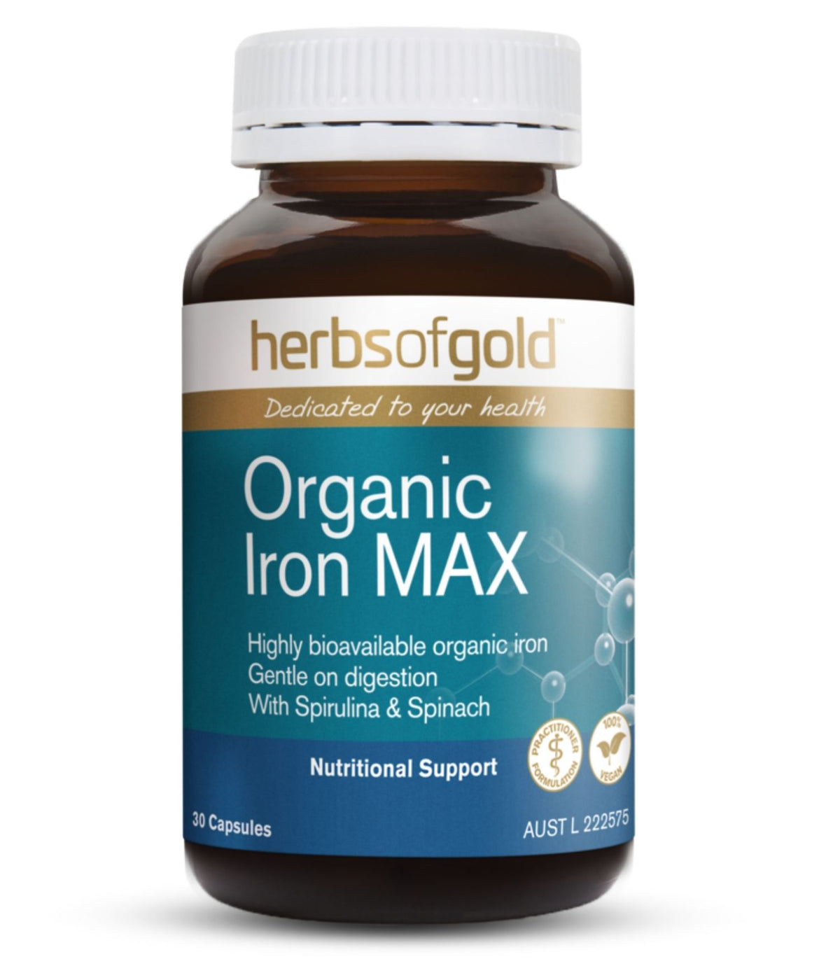 Herbs of Gold Organic Iron Max 30 Capsules