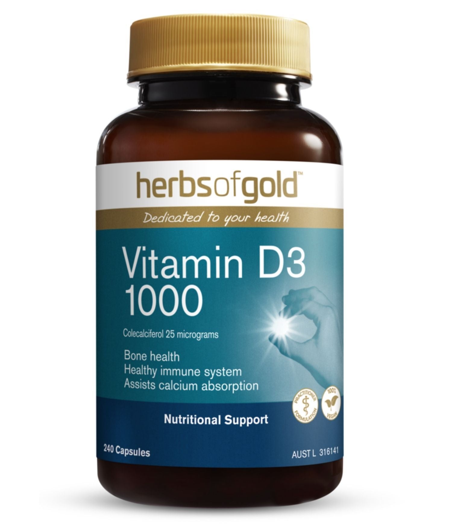 Herbs of Gold Vitamin D3 1000IU Capsules